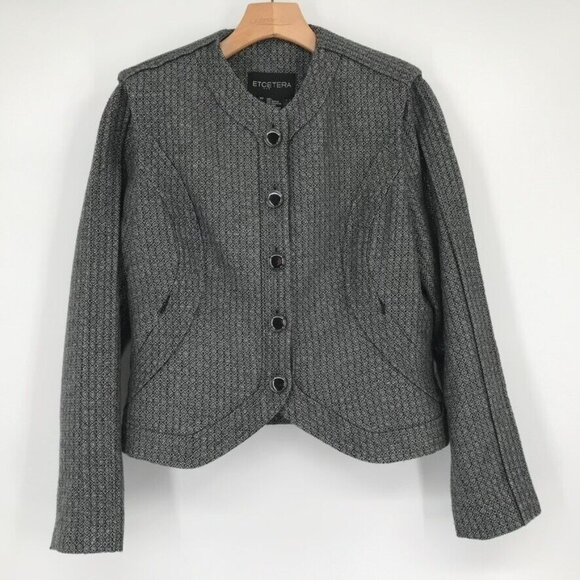Etcetera Pattern Women’s Blazer Jacket wool blend silver black size 10 - Picture 2 of 5